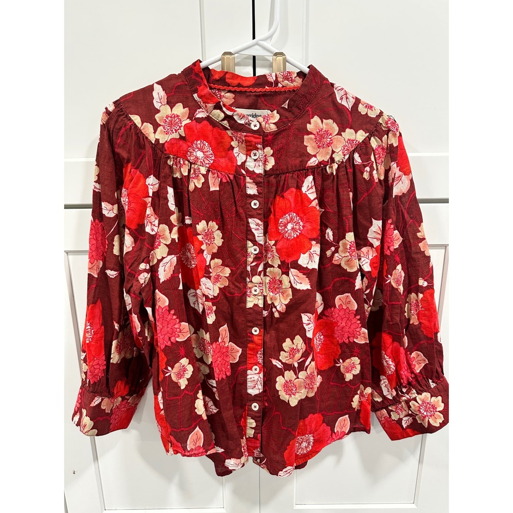 Porridge Floral Print Blouse Ruffle Neck Button‎ Down Bohemian Top Size M